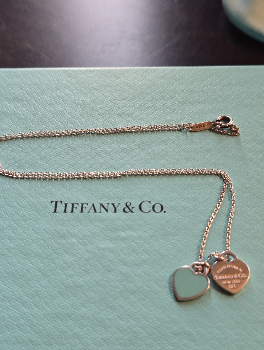 Tiffany & Co Mini Hearts RTT Blue Enamel/Sterling Silver Necklace